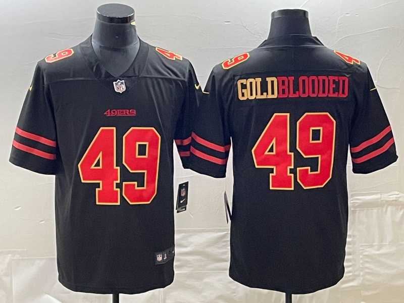 Men%27s San Francisco 49ers #49 Gold Blooded Black 2022 Vapor Stitched Nike Limited Jersey
